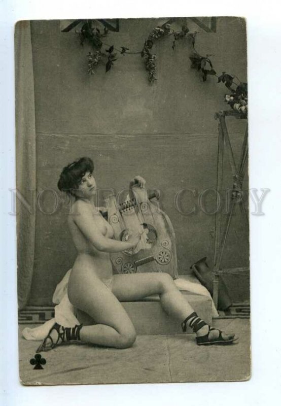 3139664 NUDE Lady LYRE Clubs playing card vintage PHOTO PC