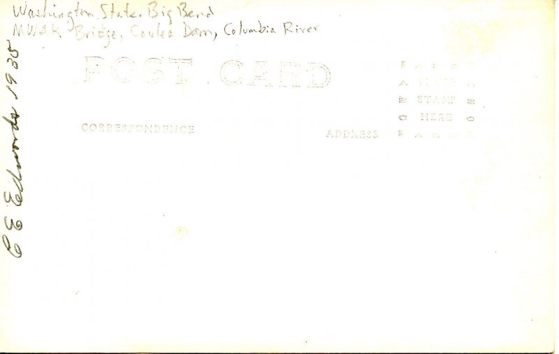 WA - MWAK Bridge Construction, 1935. Big Bend, Coulee Dam. *RPPC