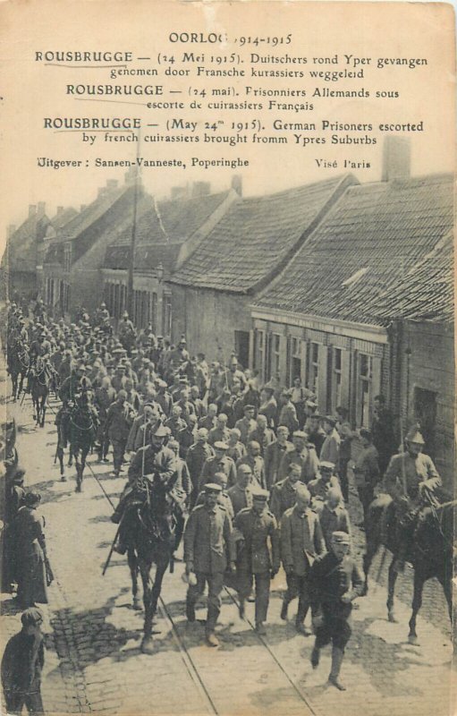 World War I Oorlog Rousbrugge german prisoners escorted by french cuirassiers