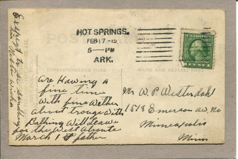  Postcard AR Hot Springs Arlington Studio Happy Hollow Men RCCP c1915 1192B