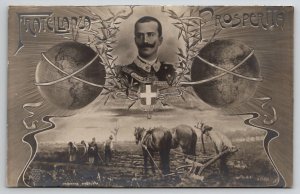 RPPC Vittorio Emanuele III King of Italy Fratellanza Prosperita Postcard X26