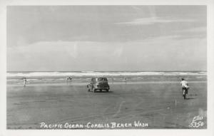 Copalis Beach WA Washington Pacific Ocean Old Car Ellis 5350 RPPC Postcard E8