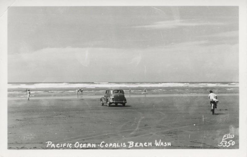 Copalis Beach WA Washington Pacific Ocean Old Car Ellis 5350 RPPC Postcard E8