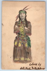 1915 Indian Woman Traditional Dress Signed Artist Newark Ohio OH Posted Postcard