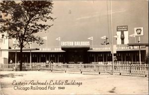 RPPC Chicago Railroad Fair Eastern Railroads Exhibit Building c1949 Postcard M30