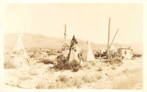 RPPC DAD LEE'S Oreana, Nevada Route 40 Roadside Teepees Postcard ca 1930s