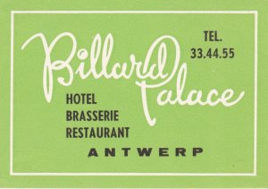 Belgium Antwerp Billard Palace Hotel Green Vintage Luggage Label sk3067