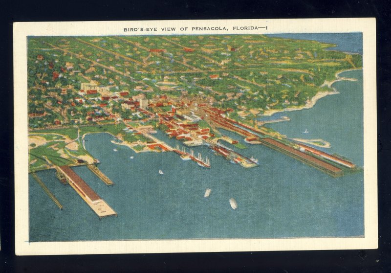 Pensacola, Florida/FL Postcard, Bird's Eye View Of City & Waterfront