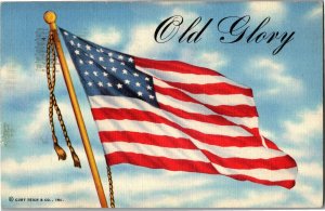 Old Glory, U.S. Flag 48 Stars c1942 Vintage Linen Postcard F32