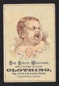 VICTORIAN TRADE CARD Greeley Wardrobe Clothier Baby Crying