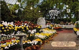 Linen Postcard Mum Flower Show Mitchell Park Conservatory Milwaukee, Wisconsin