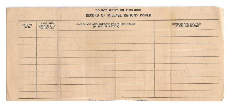 WWII Mileage Gas Rationing Record 1944 Allentown PA Civilian