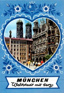 Germany Muenchen Marienplatz Mary Column Steeples Of Cathedral and New Town Hall