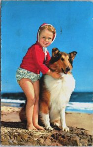 Girl With Her Dog Vintage Postcard C139
