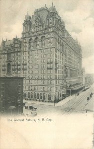 New York Waldorf Astoria, Horse Carriages, Cars 1908 B&W Postcard Used