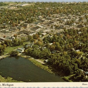 c1970s Greenville, MI Downtown Birds Eye Aerial Flat River Danish Community 7P