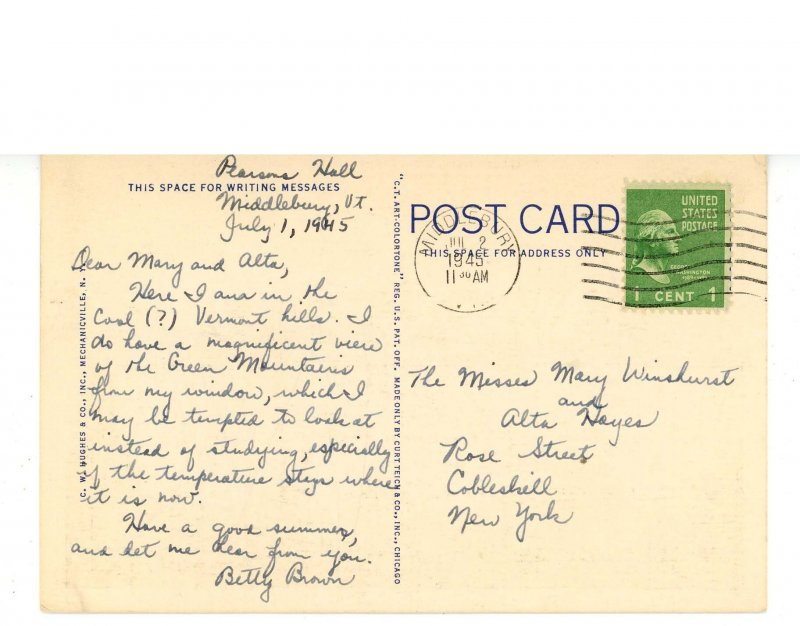 VT - Middlebury. Middlebury College, Pearsons Hall