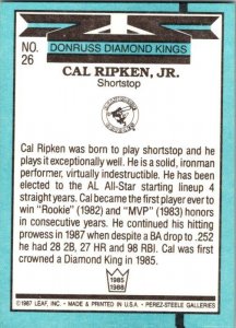 1987 Donruss Baseball Card Cal Ripken Jr Baltimore Orioles sk20730