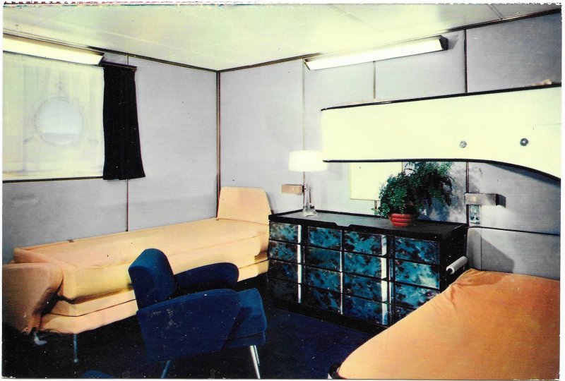 SS France 2,000 passenger Cruise Ship 1971. Cabin