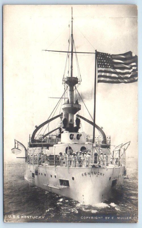 RPPC USS Kentucky Battleship Navy Real Photo Postcard Spanish American War
