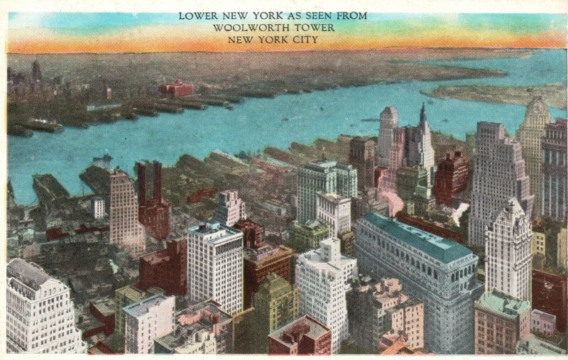 Vintage Postcard 1920's Lower As Seen From Woolworth Tower New York City N. Y. 