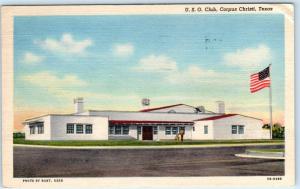CORPUS CHRISTI, Texas  TX    U.S.O. CLUB   ca 1940s Linen  Flag    Postcard