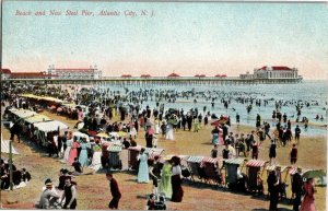 Beach and Steel Pier, Atlantic City NJ Vintage Postcard H26
