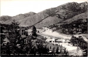 Real Photo Postcard Chapel of the Holy Rosary, Community Market Cascade Colorado