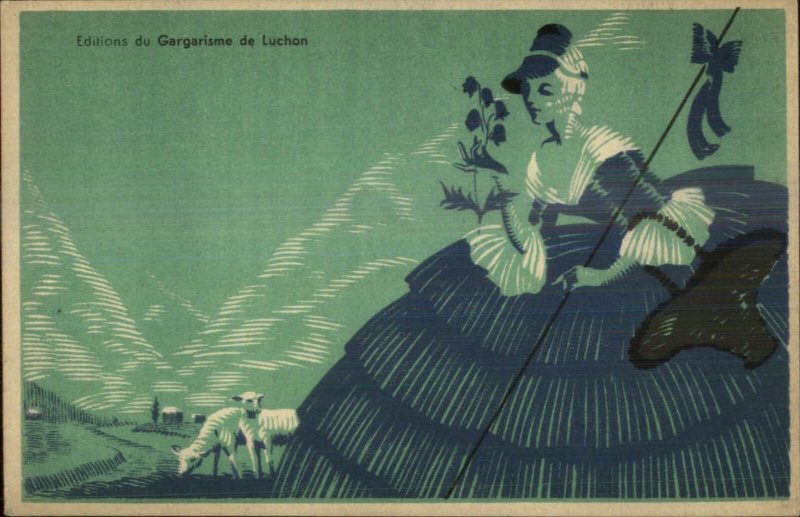 Medicine Sore Throat Gargle LUCHON Shepherd Woman ART DECO French PC