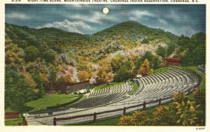 Vintage Postcard Night Scene Mountainside Theater Cherokee Indian Reservation NC