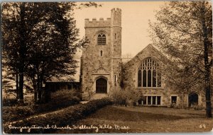 RPPC Congregational Church, Wellesley Hills MA Vintage Postcard J39