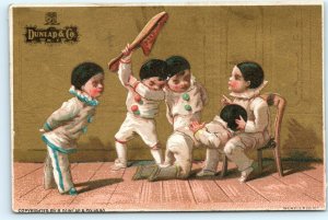 1880 Syracuse NY Dunlap Hats Clown Boys Spank Wemple Victorian Trade Card C16