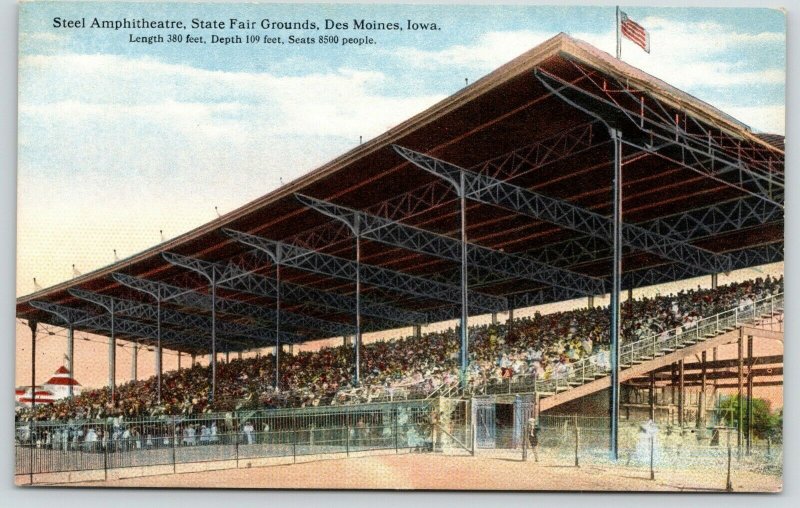 Des Moines Iowa~State Fairgrounds~Grandstands Crowd @ Steel Amphitheatre~c1910 