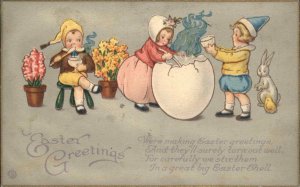 Easter Children Eat Soup From Egg Shell Stecher Alpha c1900s-10s Postcard