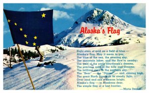 Postcard Song Poem Alaska's Flag by Marie Drake - Flga set in snow