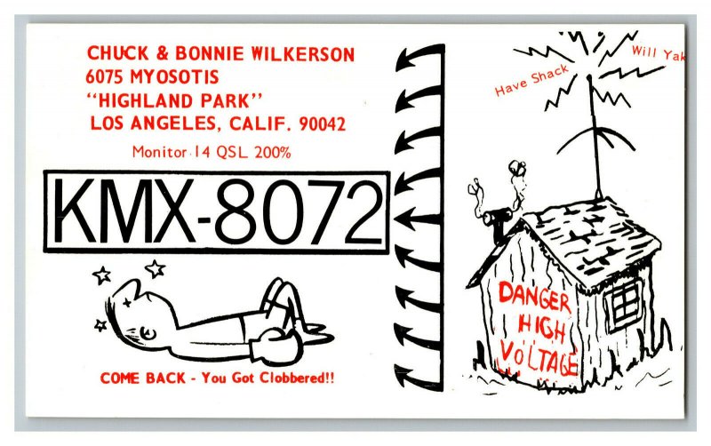 QSL Radio Card From Los Angeles Calif. California KMX-8072 