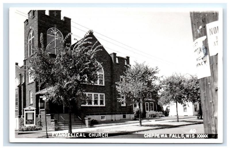 Postcard Evangelical Church, Chippewa Falls, Wisconsin WI RPPC H15