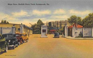 Norfolk Navy Yard Main Gate Portsmouth Virginia 1943 linen postcard