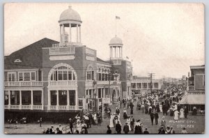 Steel Pier Atlantic City New Jersey Crowd On Roadway Building Landmark Postcard