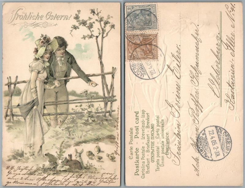 Romantische Liebespaar Deutsche Geprägt 1905 Undivided Antik Postcard W/Stempel