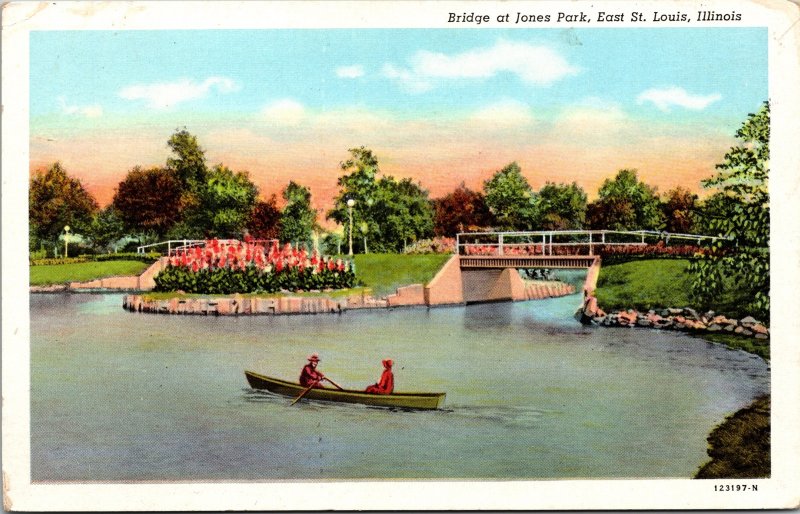 St Louis Illinois Jones Park Bridge Scenic Landscape Flowers WB Postcard