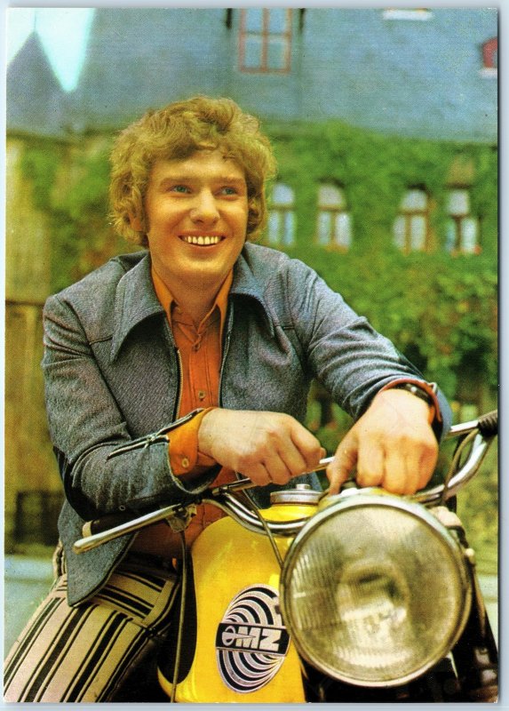 c1970s Germany DDR Frank Schobel on MZ Motorcycle Singer Elvis of East 4x6 PC M3