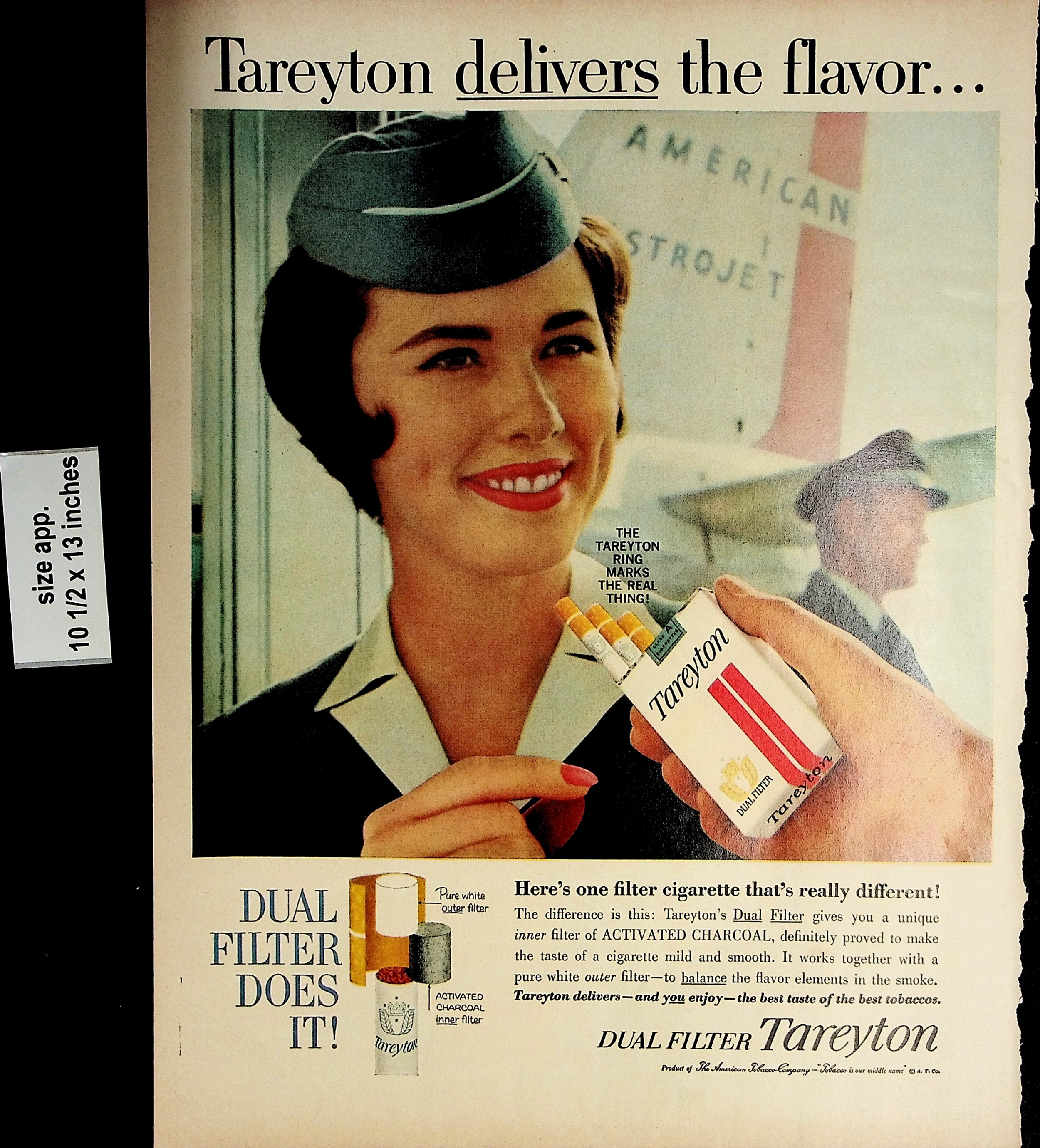 1961 Tareyton Cigarettes Dual Filter Flight Attendant Vintage Print Ad ...