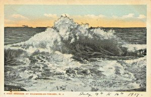 WILDWOOD BY THE SEA NJ~HIGH BREAKER AT OCEAN BEACH~1917 R W RYAN PUBL POSTCARD