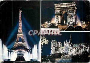 Postcard Modern Enlighten Paris Eiffel Tower N D Arc de Triomphe