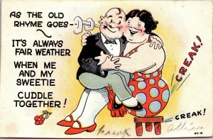 HUMOR POSTCARD - AS THE OLD RHYME GOES - FAT WOMAN MAN COUPLE LOVE - PC 