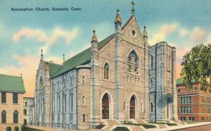 USA Assumption Church Ansonia Connecticut Linen Postcard 07.48 