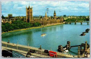 Vtg England London River Thames & House of Parliament 1960s View Postcard