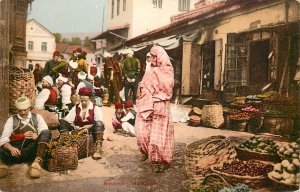 Bosnia and Herzegovina Sarajevo market ethnic types vintage postcard