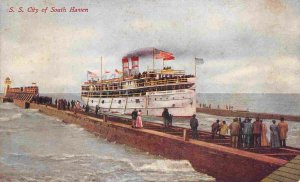 Steamer City of South Haven Harbor Entrance Michigan 1910s postcard